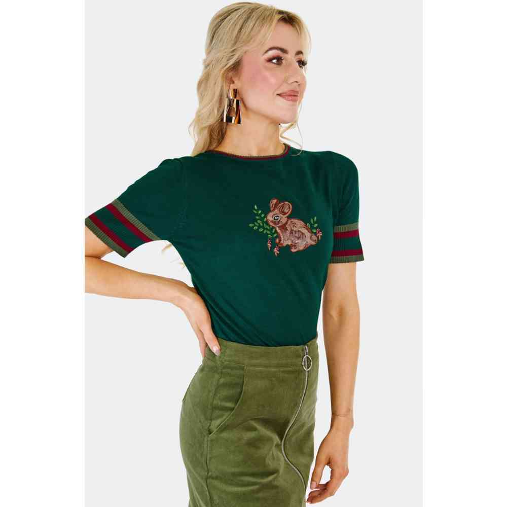 Voodoo Vixen - Forest Bunny Embroidered Sweatshirt - GrÃ¼n